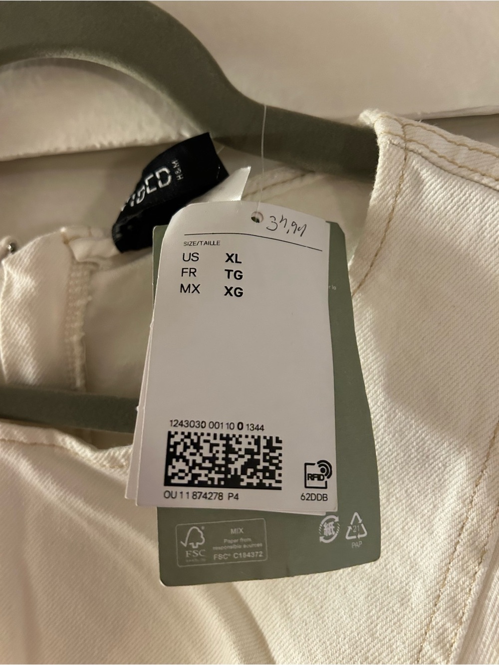 H&M Cream Off-White Sleeveless Denim Shift Dress NWT - Picture 3 of 3